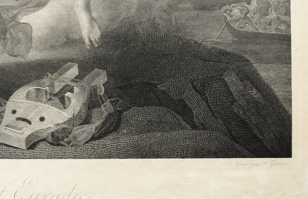 Etching Orpheus And Eurydice Mythological Engraving After Drolling, 19th Century Old Print-photo-2