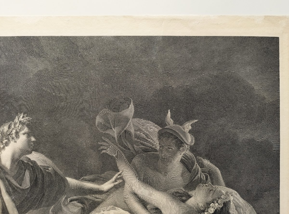 Etching Orpheus And Eurydice Mythological Engraving After Drolling, 19th Century Old Print-photo-3