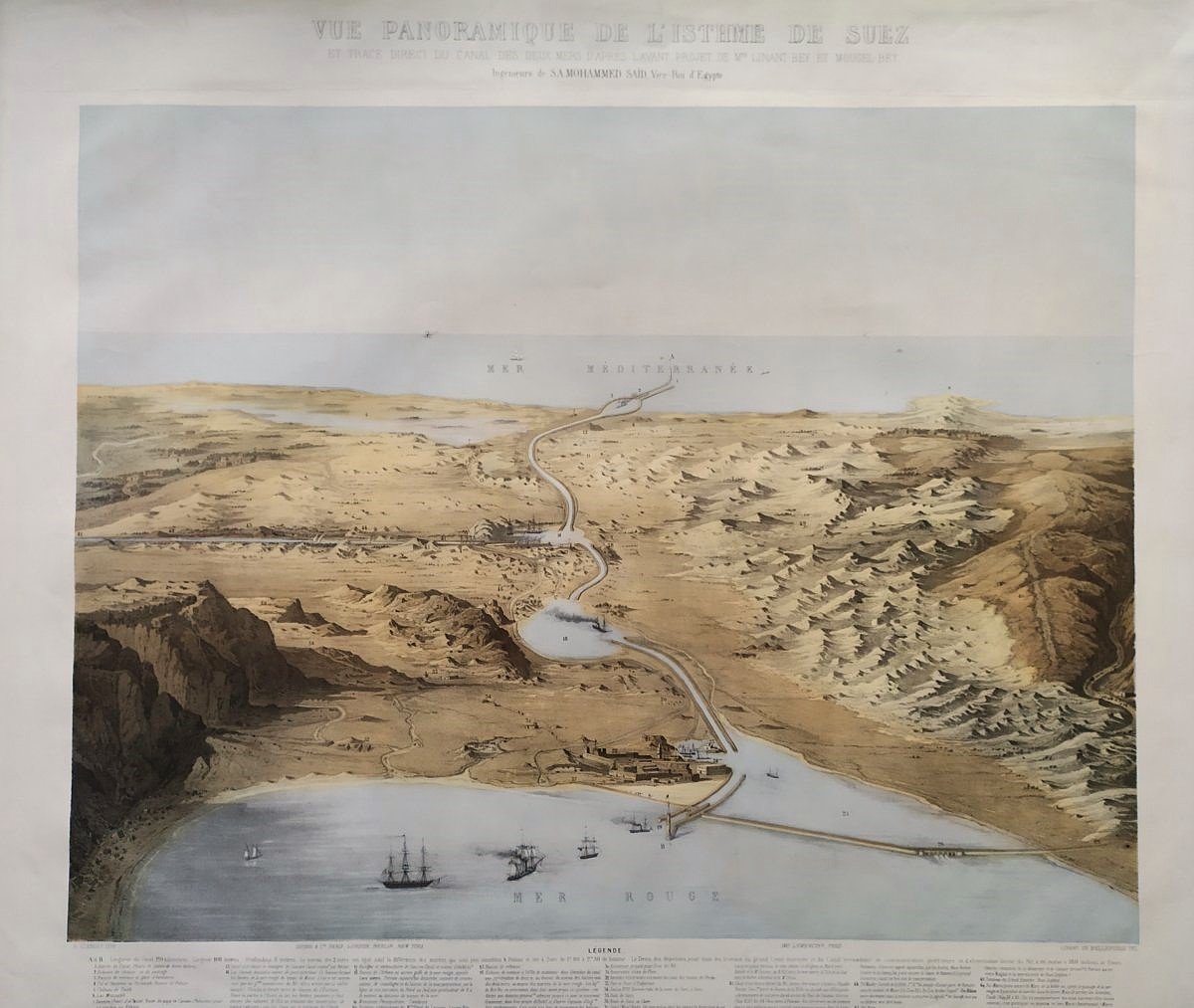 Canal De Suez Grande Lithographie XIXème-photo-2