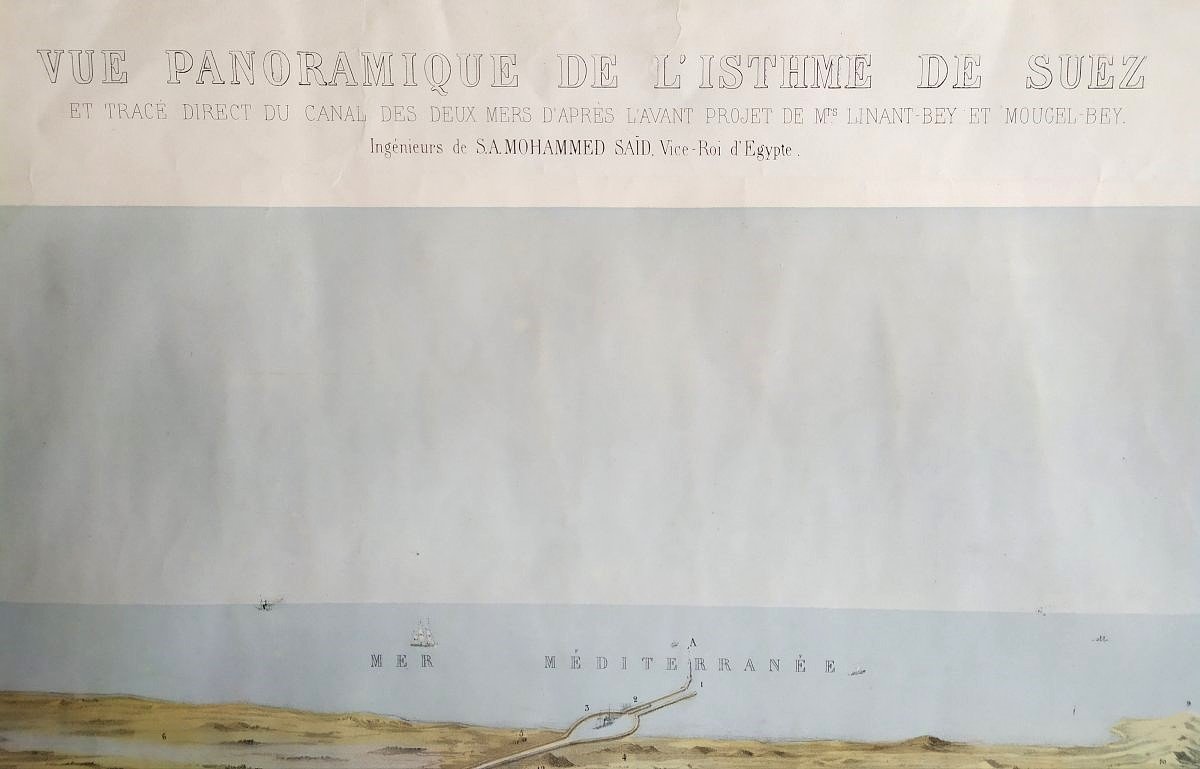 Canal De Suez Grande Lithographie XIXème-photo-4