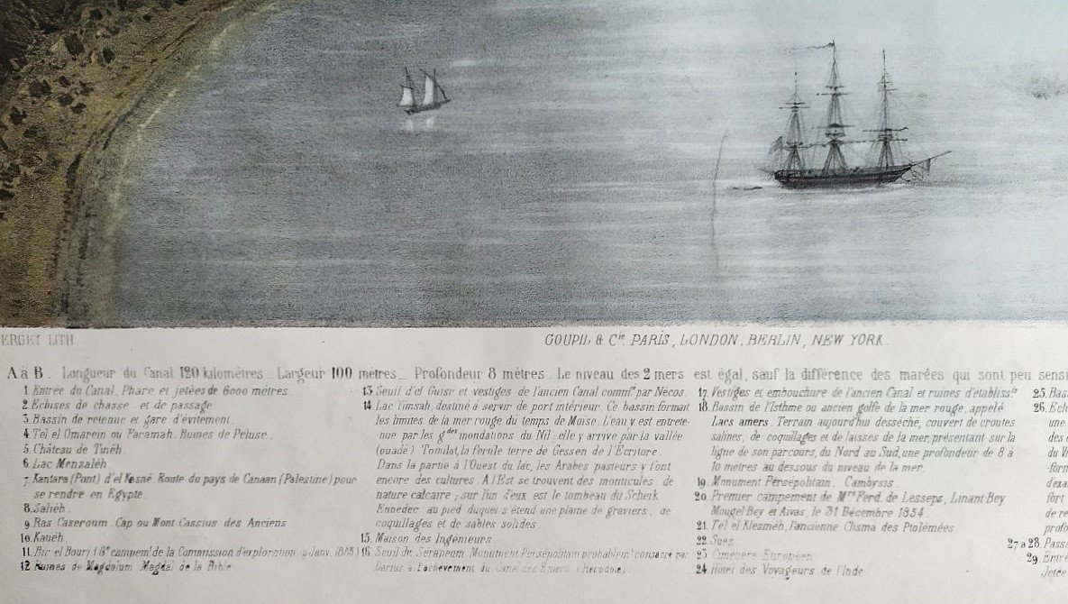 Canal De Suez Grande Lithographie XIXème-photo-1