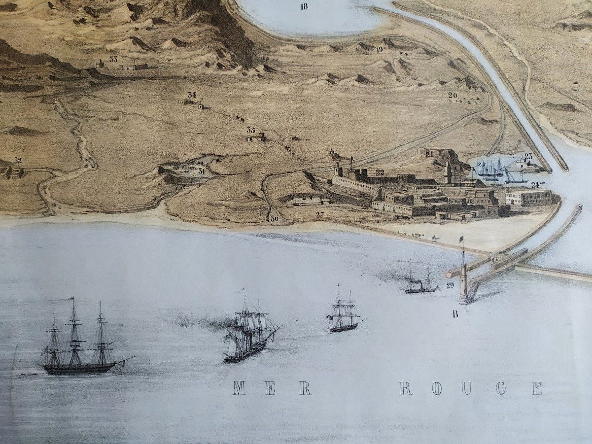 Canal De Suez Grande Lithographie XIXème-photo-2