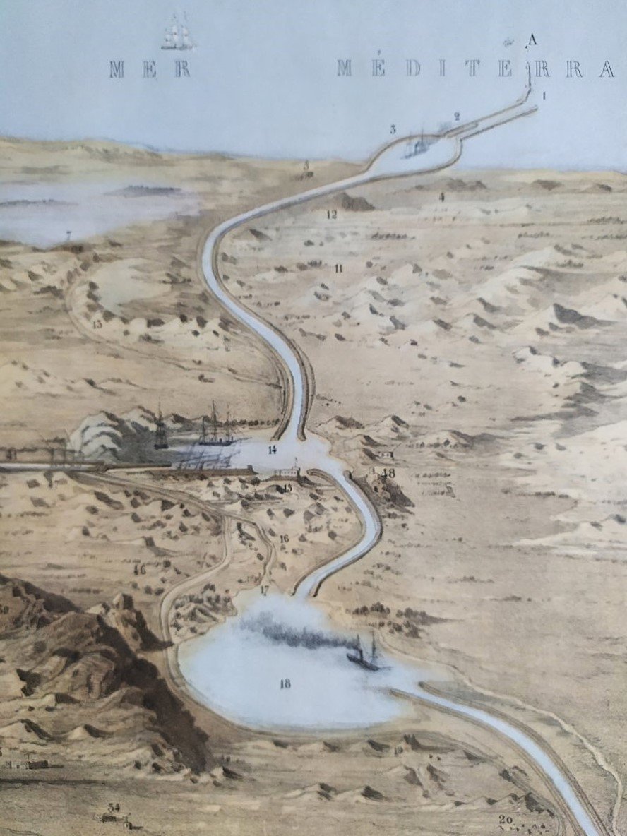 Canal De Suez Grande Lithographie XIXème-photo-4