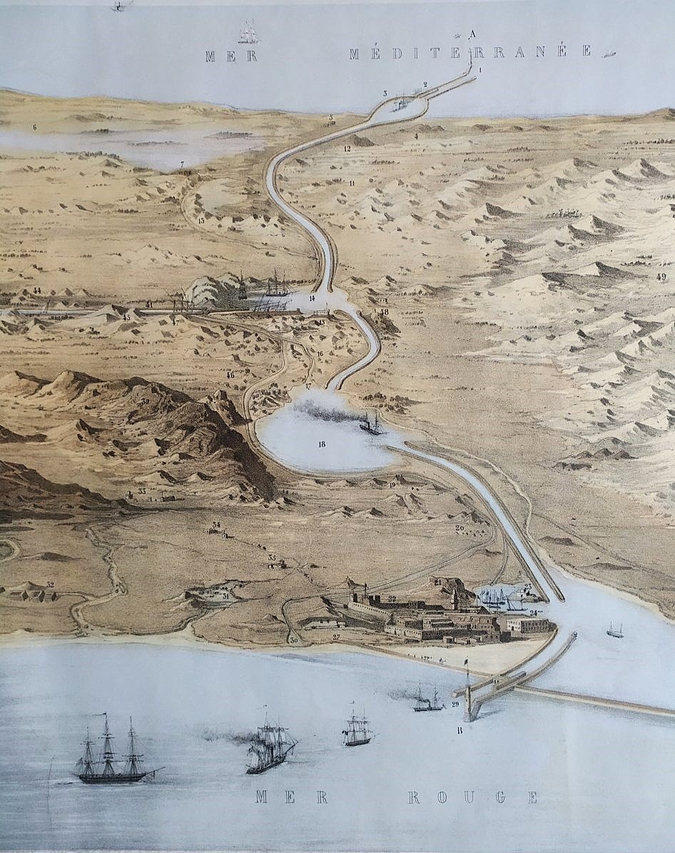 Canal De Suez Grande Lithographie XIXème-photo-5