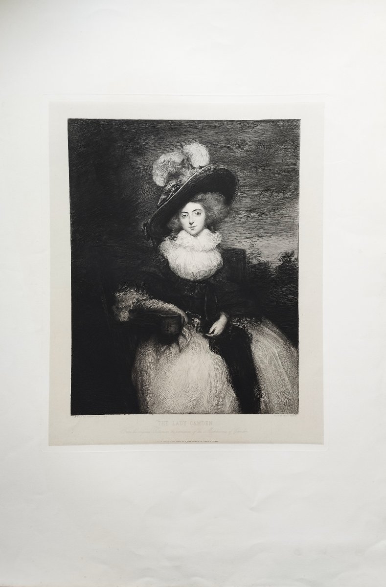 Antique Etching  Portrait Of The Lady Camden After Joshua Reynolds, 19th Century Old Print-photo-2