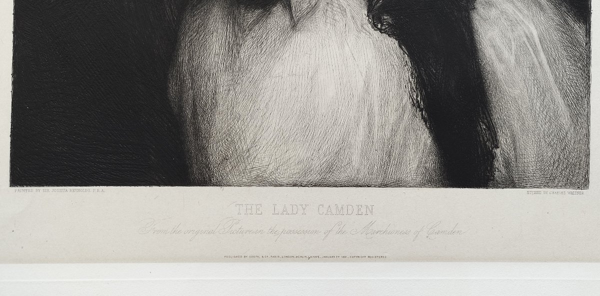Antique Etching  Portrait Of The Lady Camden After Joshua Reynolds, 19th Century Old Print-photo-4