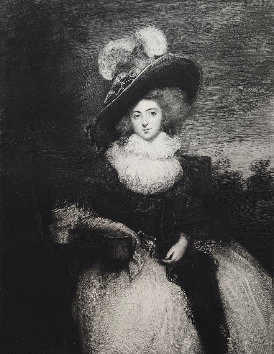 Antique Etching  Portrait Of The Lady Camden After Joshua Reynolds, 19th Century Old Print-photo-1