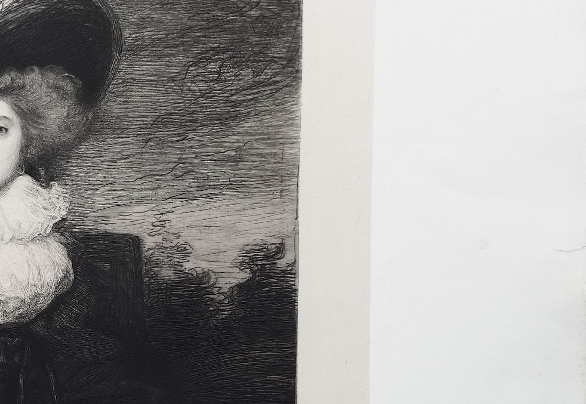 Antique Etching  Portrait Of The Lady Camden After Joshua Reynolds, 19th Century Old Print-photo-2