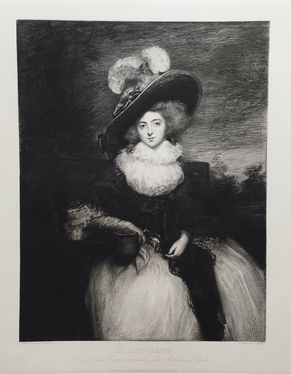 Antique Etching  Portrait Of The Lady Camden After Joshua Reynolds, 19th Century Old Print