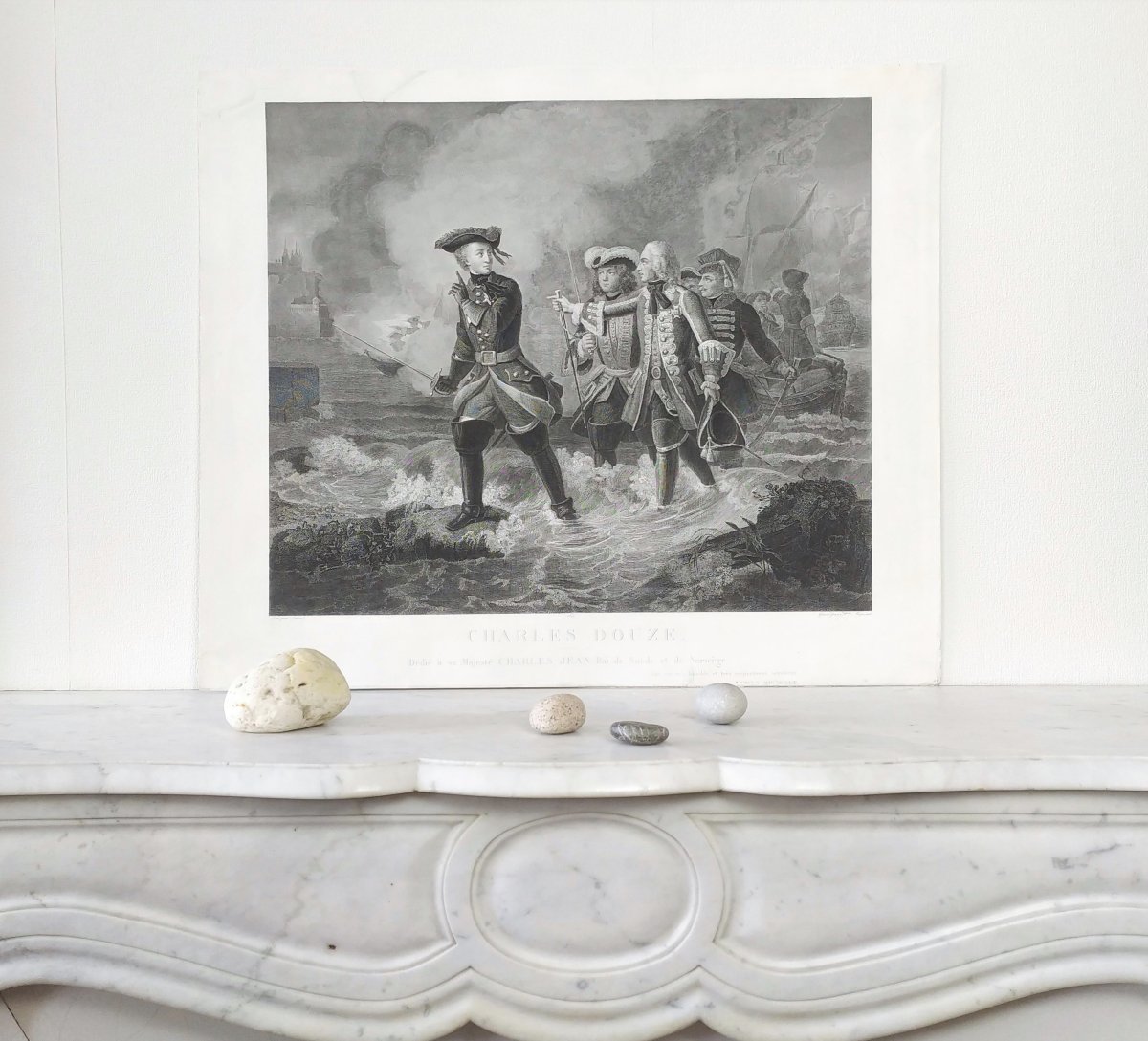  Grande Gravure Bataille Carl De Suède Charles XII d'après Schnetz 19ème-photo-2