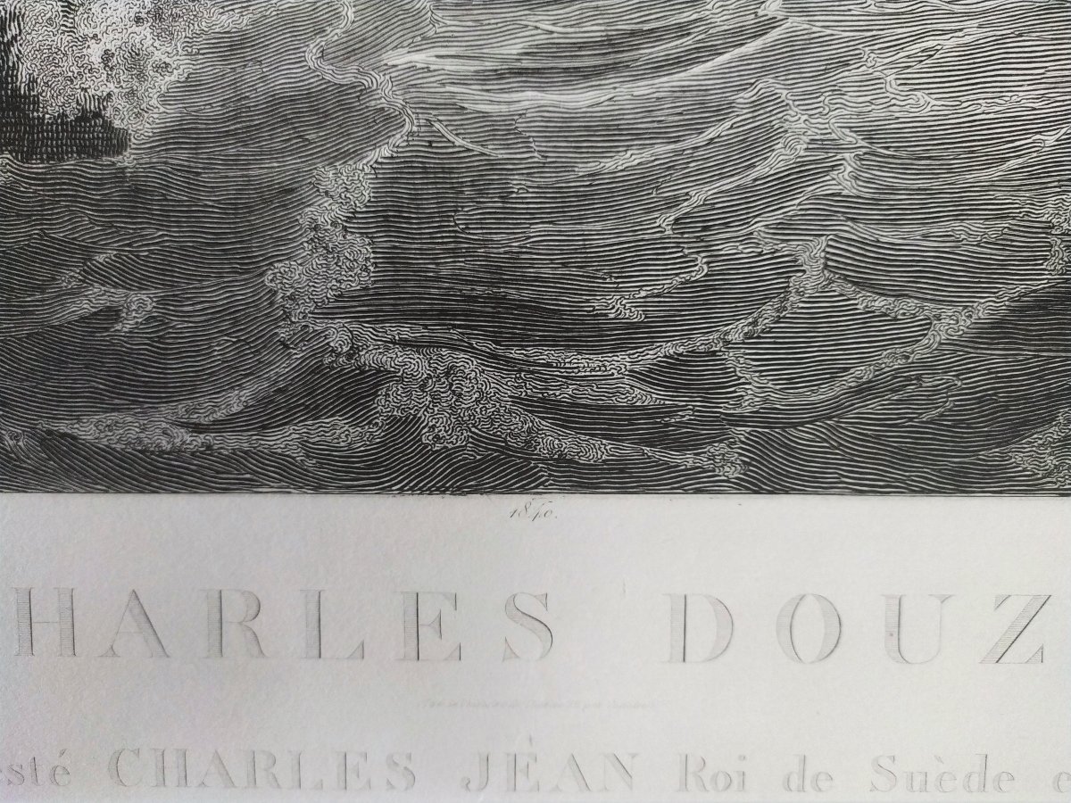  Grande Gravure Bataille Carl De Suède Charles XII d'après Schnetz 19ème-photo-1