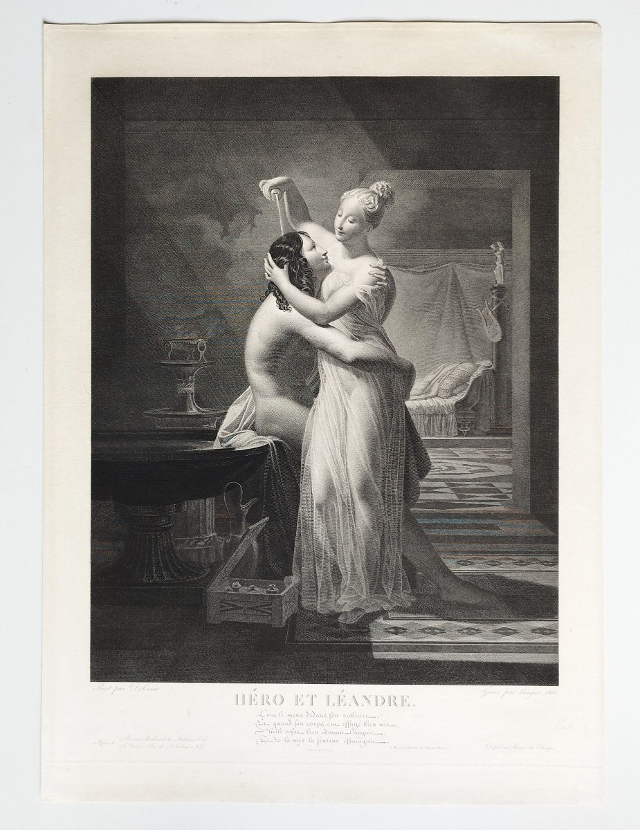 Héro Et Léandre Gravure Mythologique Néoclassique  d'Après Delorme 19ème-photo-2