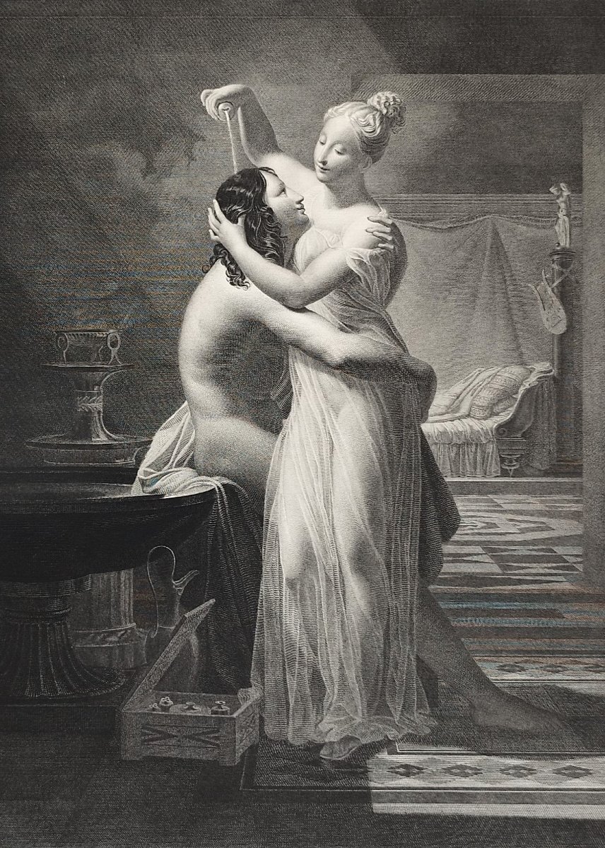 Héro Et Léandre Gravure Mythologique Néoclassique  d'Après Delorme 19ème-photo-4