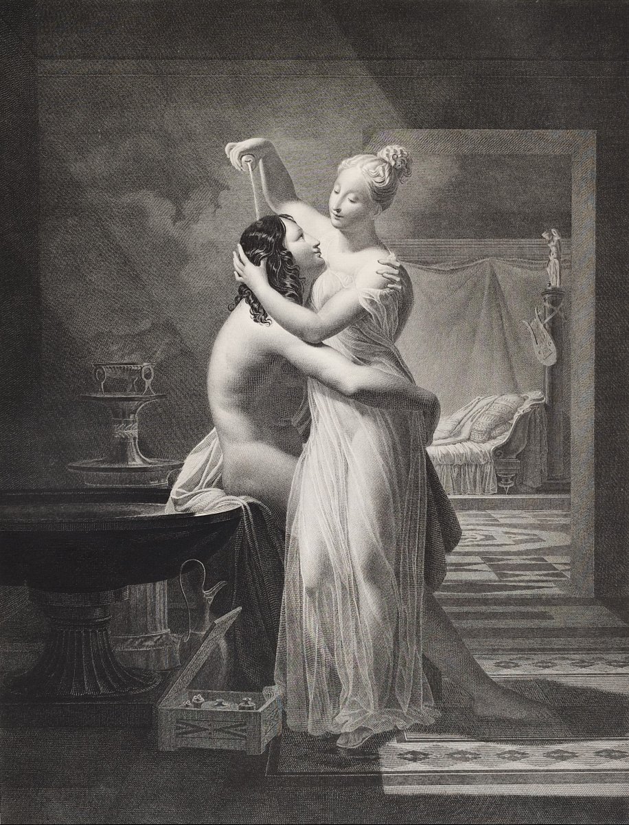 Héro Et Léandre Gravure Mythologique Néoclassique  d'Après Delorme 19ème