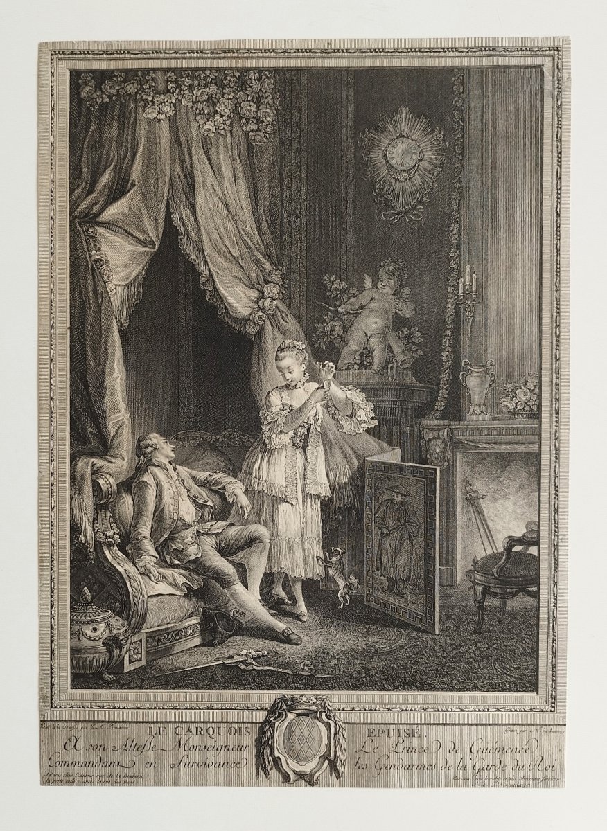 Erotic Engraving The Exhausted Quiver By Nicolas De Launay, 18th Century Old Print-photo-2