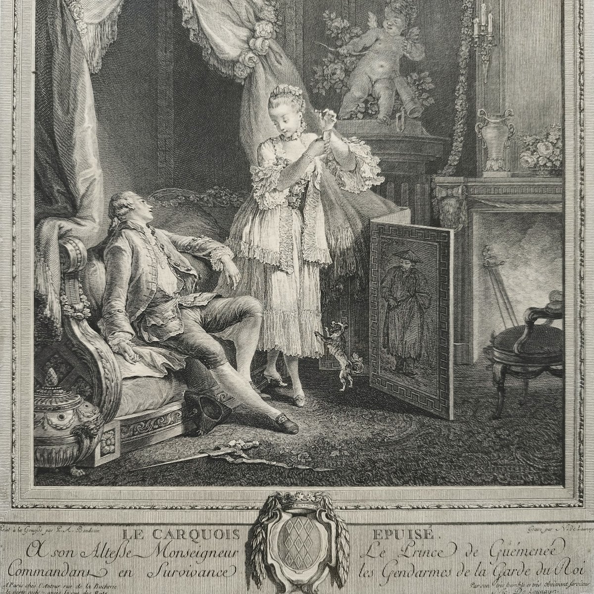 Erotic Engraving The Exhausted Quiver By Nicolas De Launay, 18th Century Old Print-photo-4