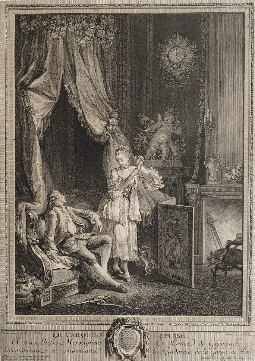Erotic Engraving The Exhausted Quiver By Nicolas De Launay, 18th Century Old Print