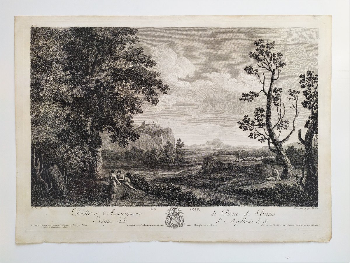 Romantic Landscape Engraving: "evening" By George Hackert, 18th C Old Print-photo-2