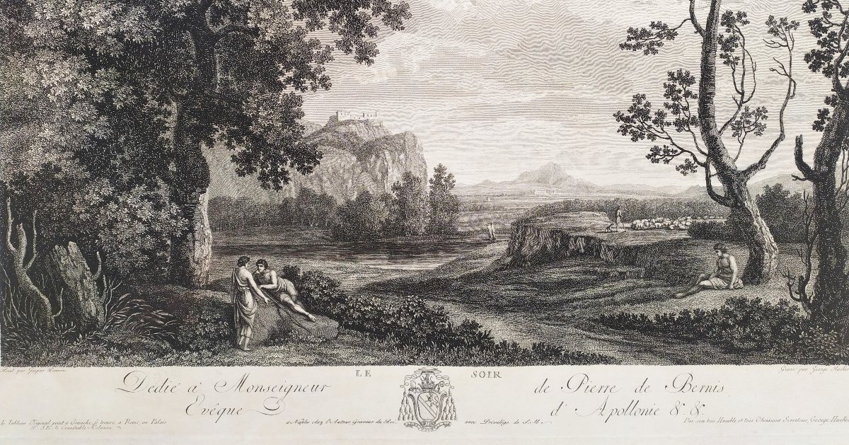 Romantic Landscape Engraving: "evening" By George Hackert, 18th C Old Print-photo-4