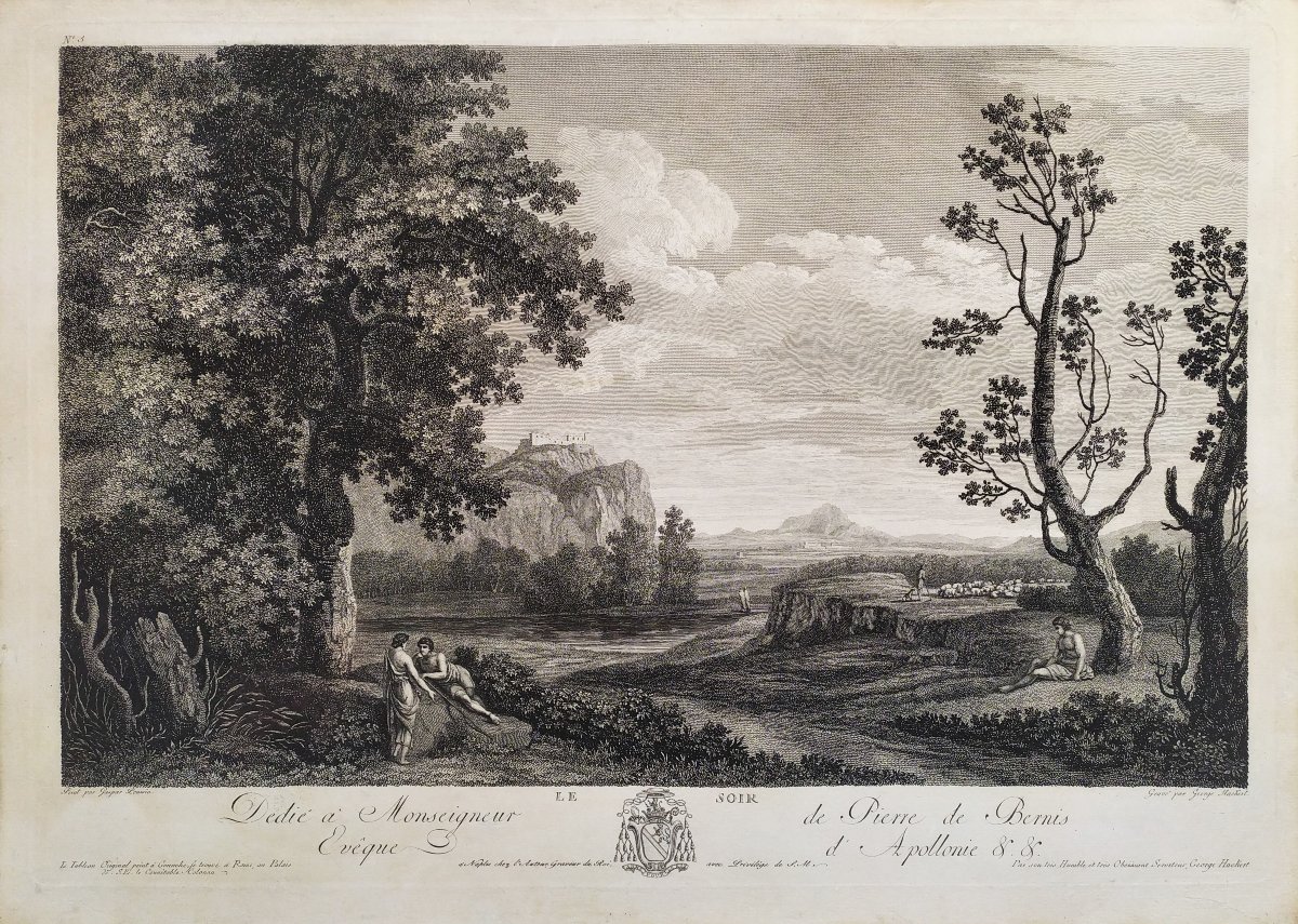 Romantic Landscape Engraving: "evening" By George Hackert, 18th C Old Print