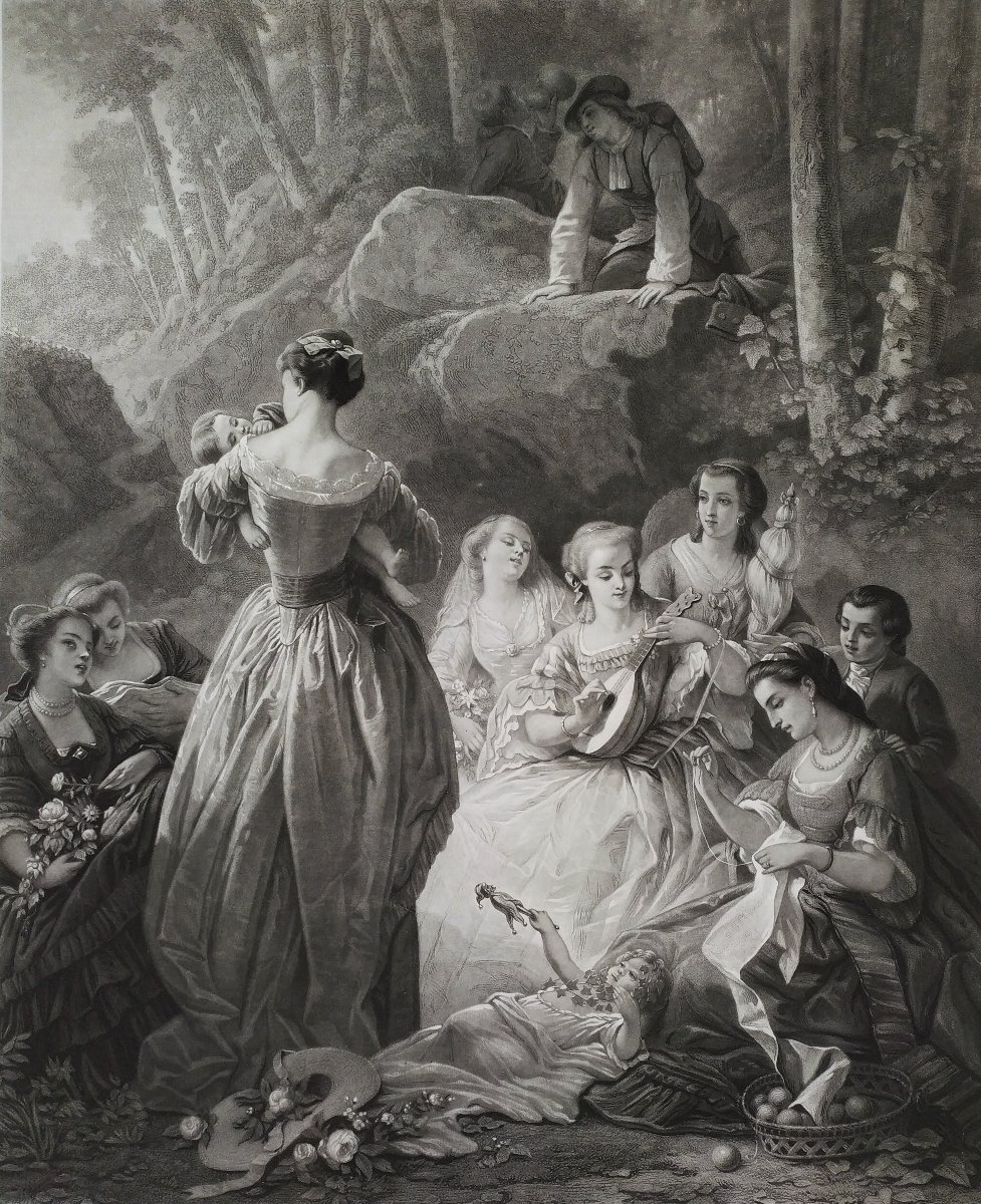 Etching Grétry In Italy Engraving After Faustin Besson, 19th C Old Print-photo-2
