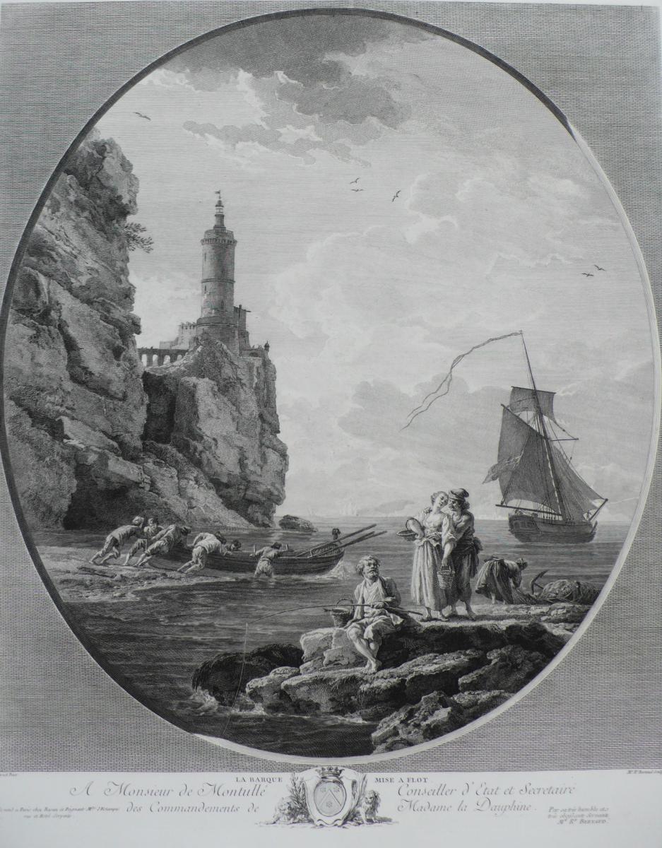 18ème Paire de Gravures , Paysage Marin de Navire, d'après peinture de Joseph Vernet -photo-2