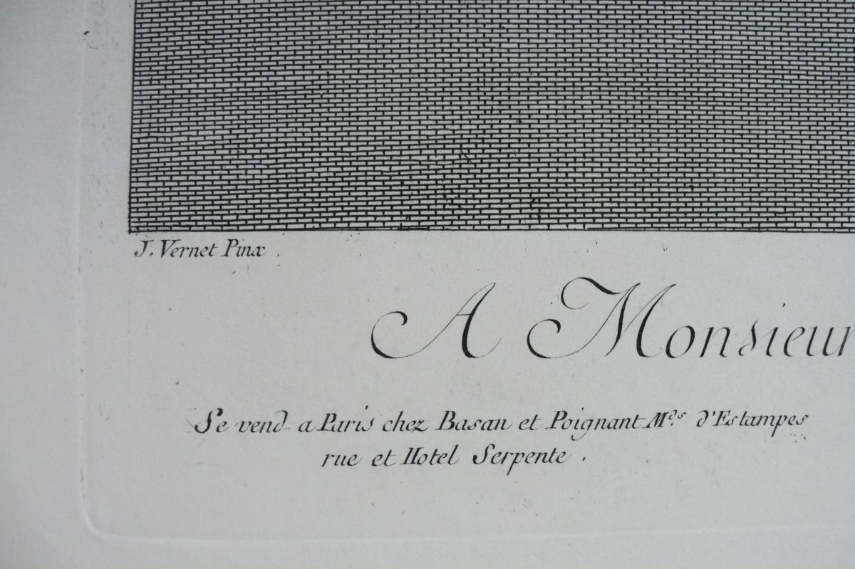 18ème Paire de Gravures , Paysage Marin de Navire, d'après peinture de Joseph Vernet -photo-8