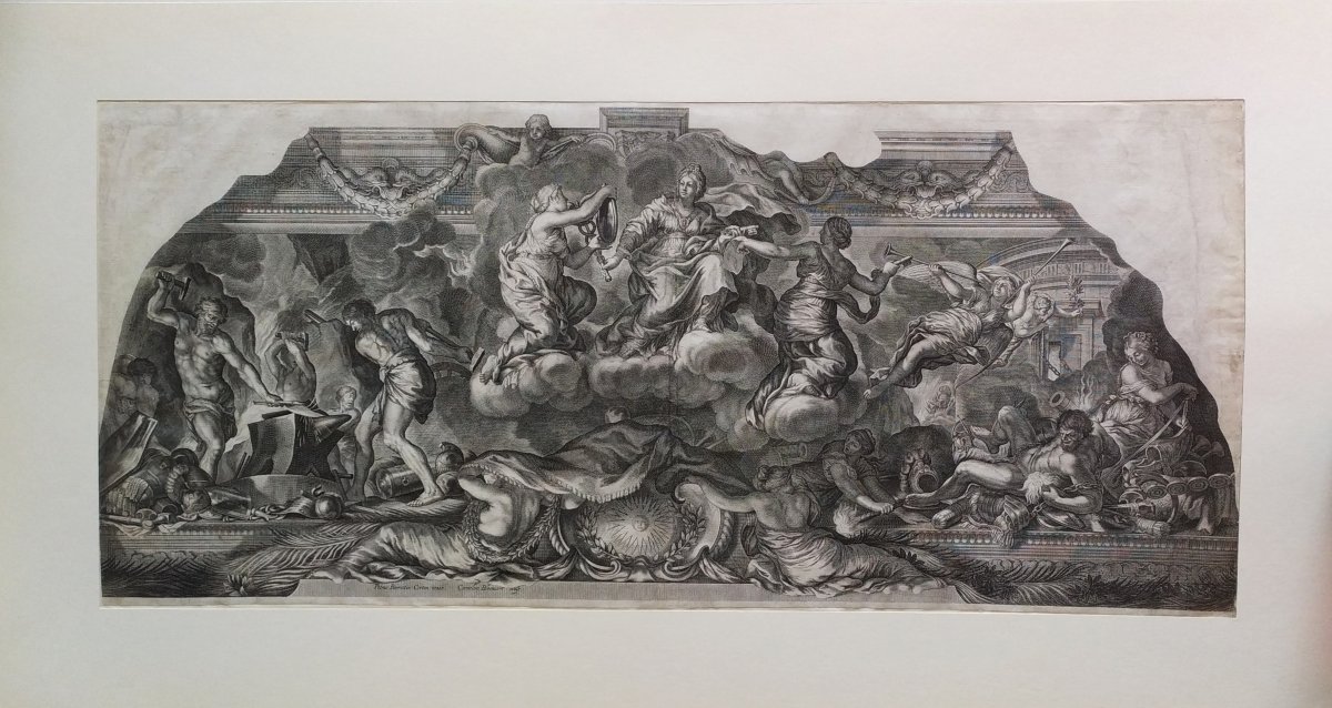 17th Century Greek Mythology, Mythological Etching Project Of Ceiling By Pierre De Cortona-photo-2