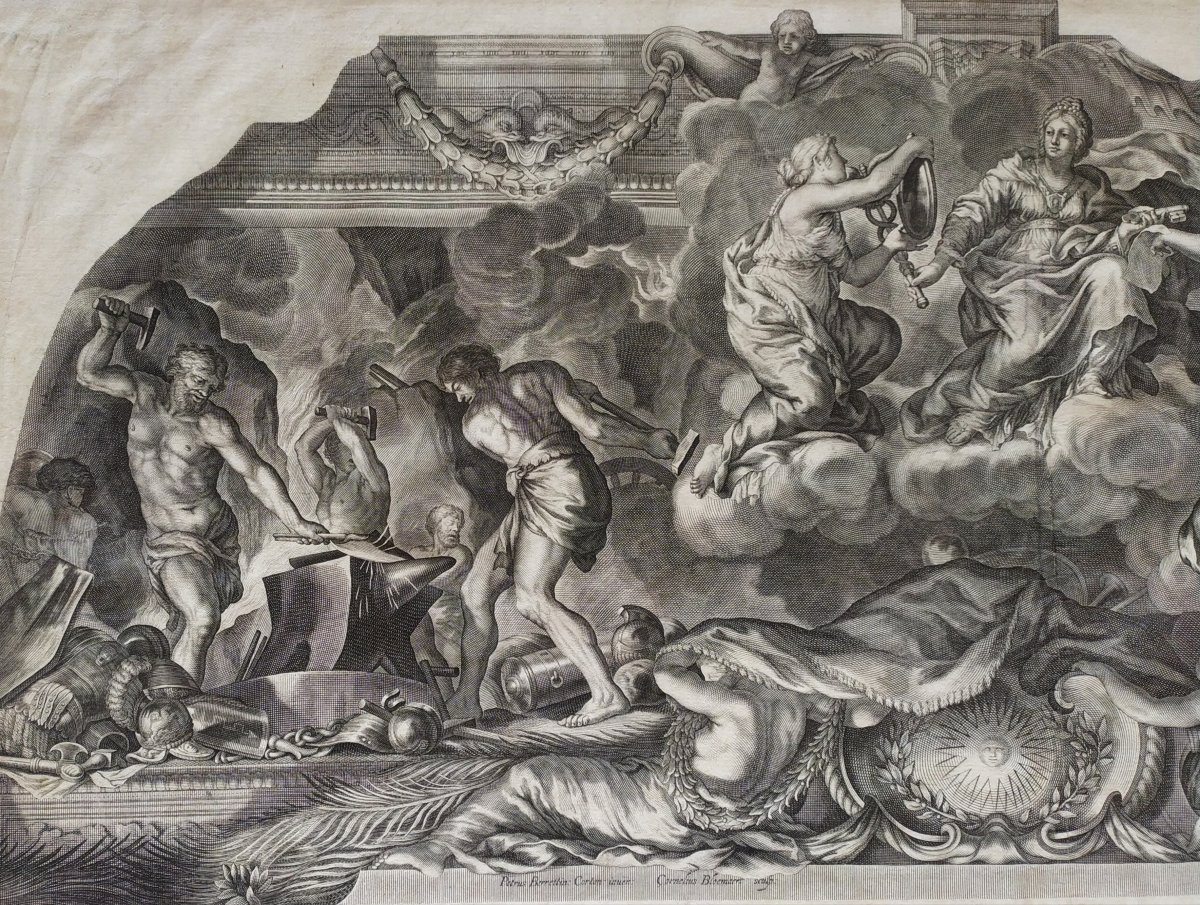 17th Century Greek Mythology, Mythological Etching Project Of Ceiling By Pierre De Cortona-photo-4