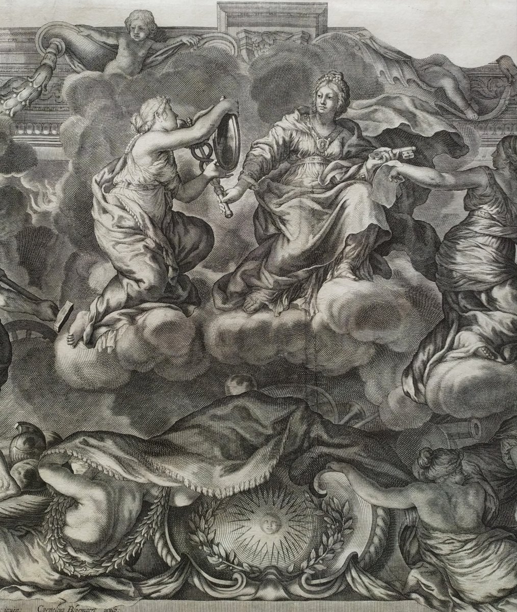 17th Century Greek Mythology, Mythological Etching Project Of Ceiling By Pierre De Cortona-photo-3