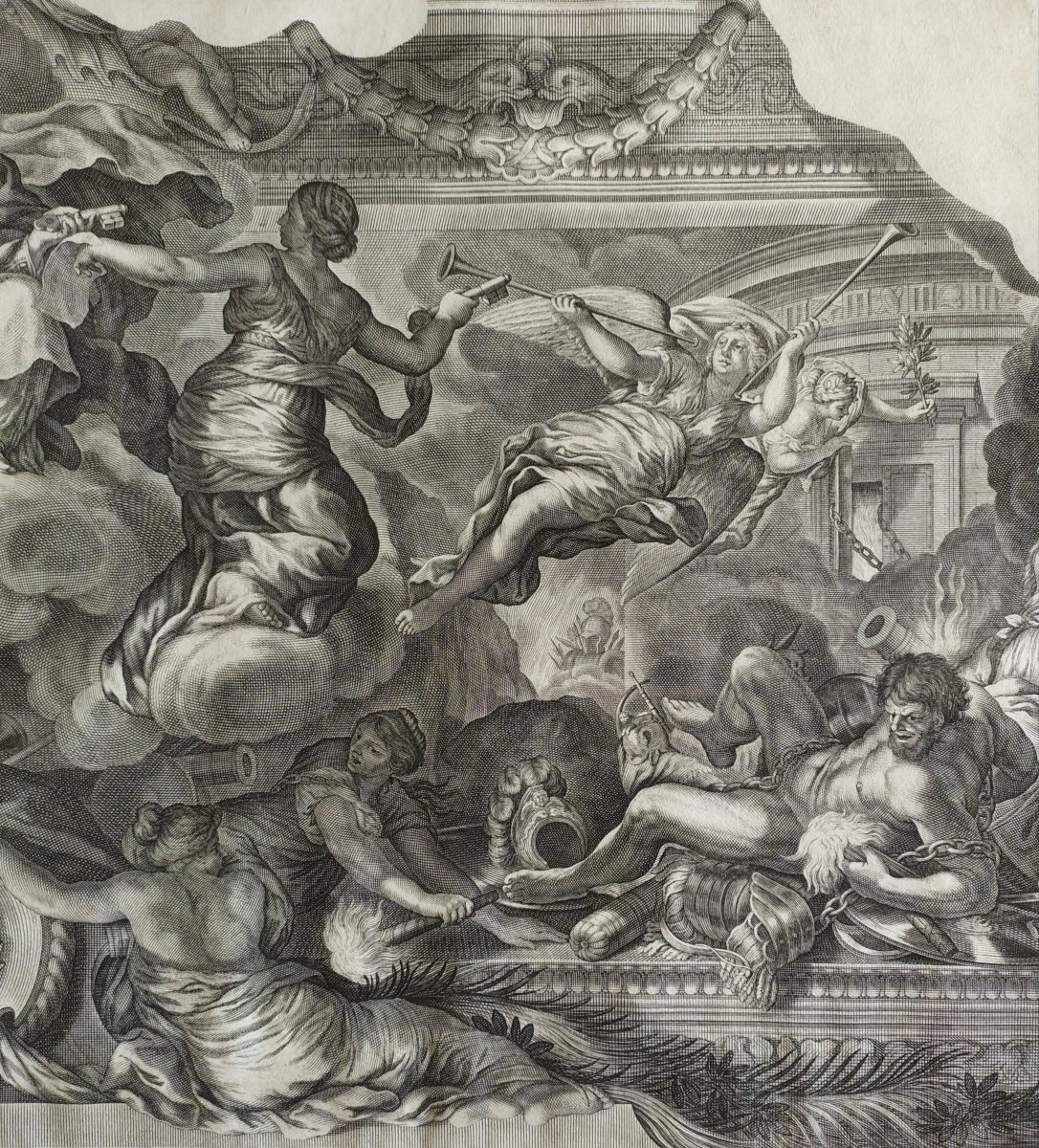 17th Century Greek Mythology, Mythological Etching Project Of Ceiling By Pierre De Cortona-photo-4