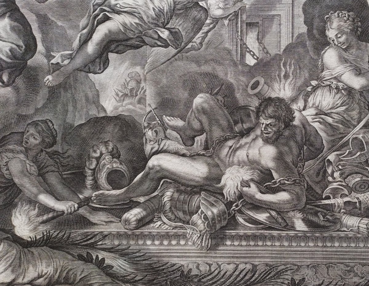 17th Century Greek Mythology, Mythological Etching Project Of Ceiling By Pierre De Cortona-photo-5