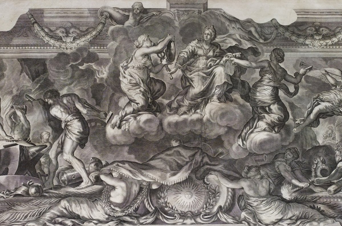 17th Century Greek Mythology, Mythological Etching Project Of Ceiling By Pierre De Cortona-photo-6