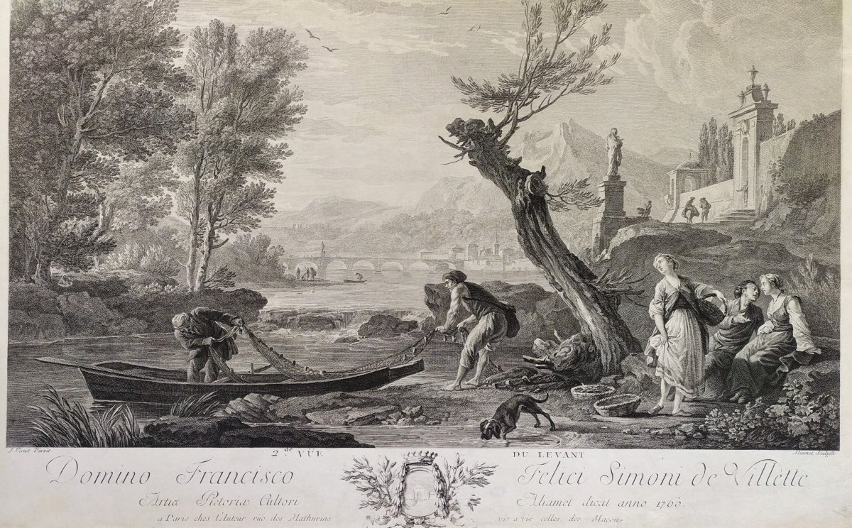  Marine d'après tableau ancien de Joseph Vernet gravure18ème -photo-3