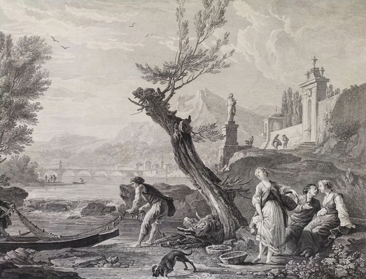  Marine d'après tableau ancien de Joseph Vernet gravure18ème -photo-4