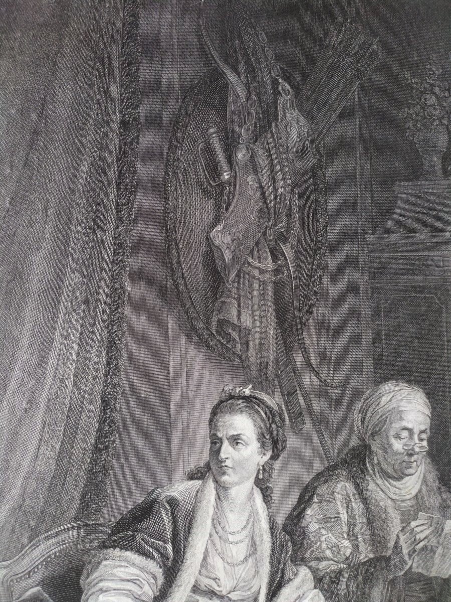 Gravure romantique 18ème La leçon inutile gravé par Helman en 1781 d'après Leprince-photo-6