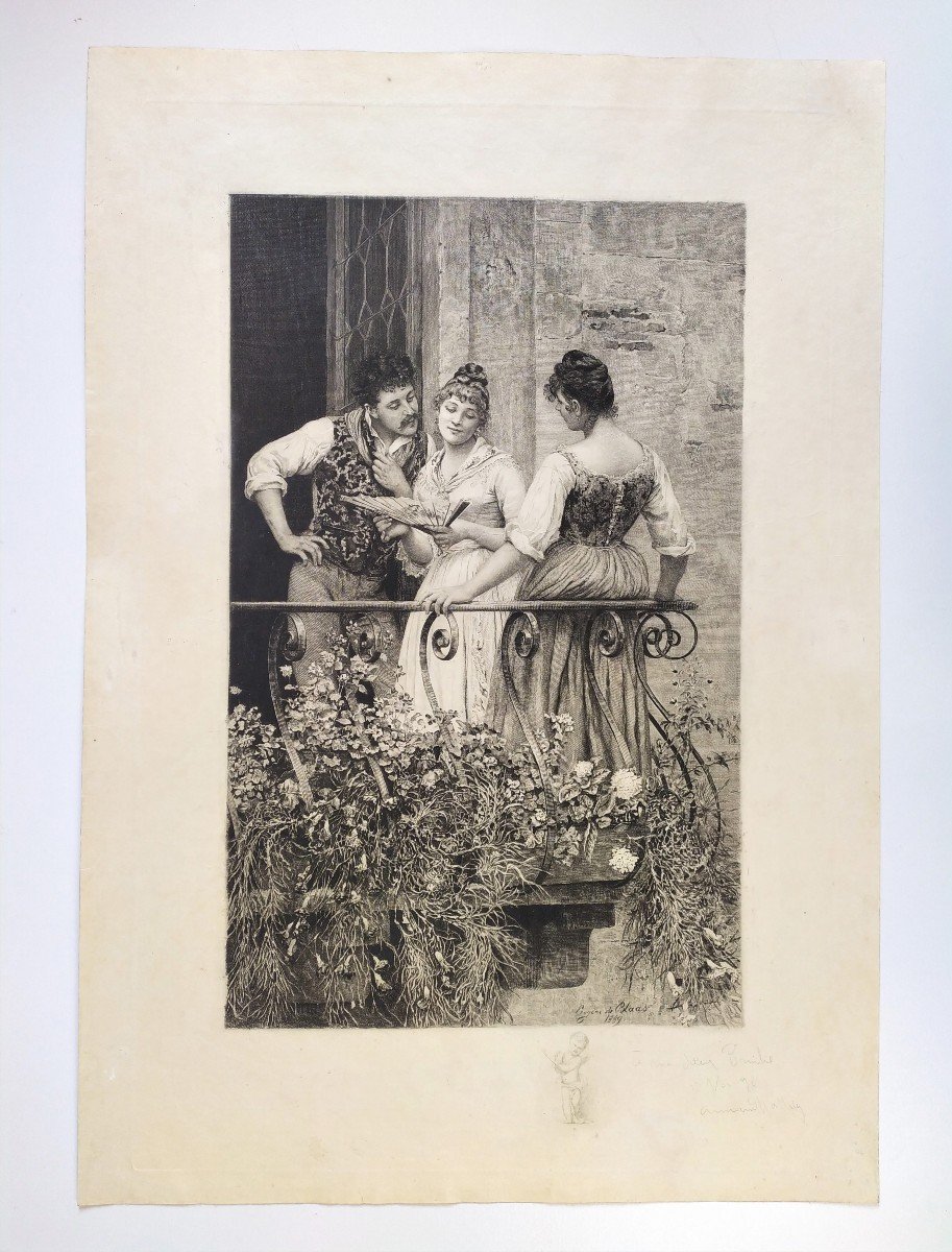 Gravure 19ème Scène Romantique d'Après Eugen De Blaas-photo-2