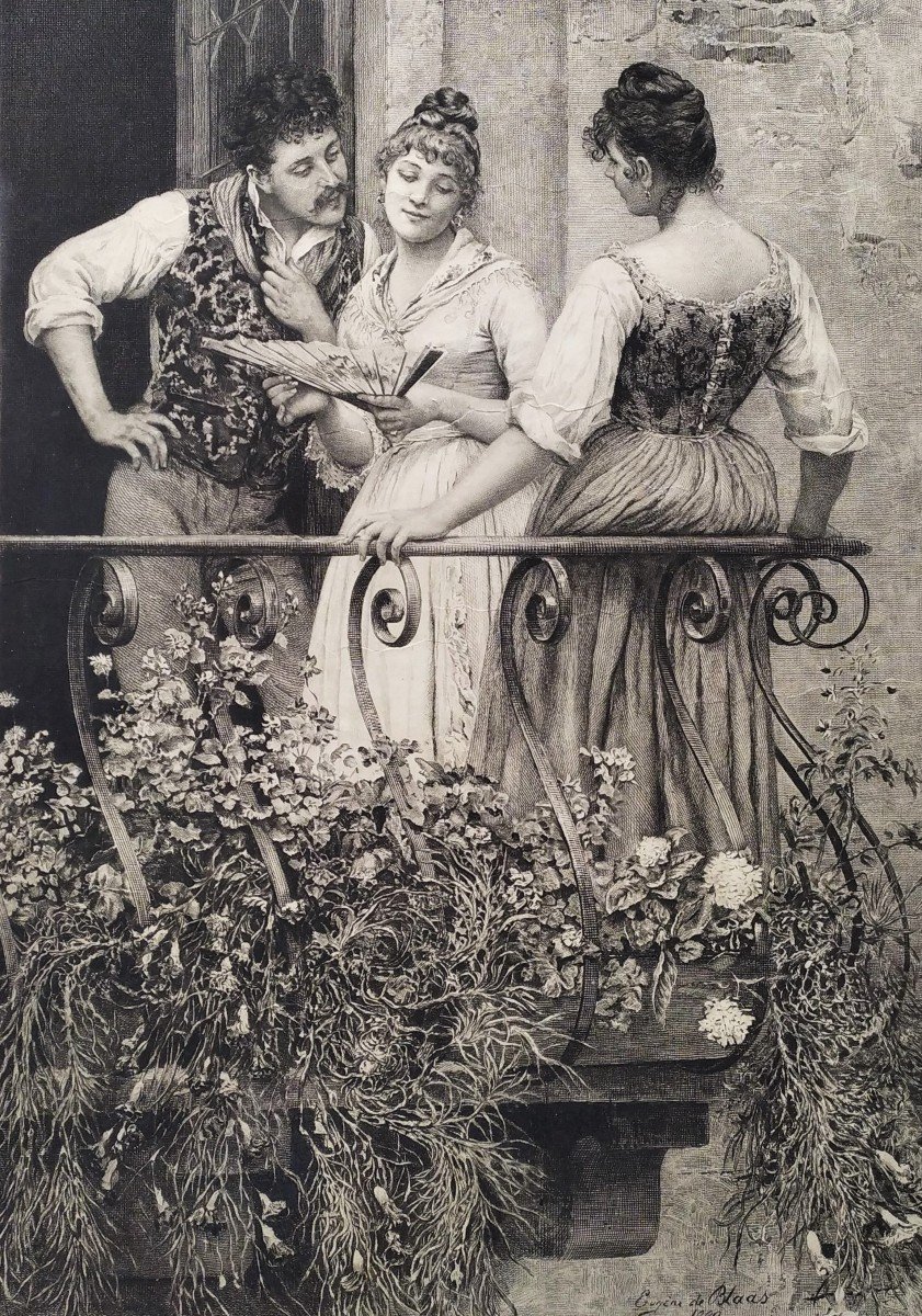 19th  Etching Romantic Scene Engraving After Eugen De Blaas-photo-3