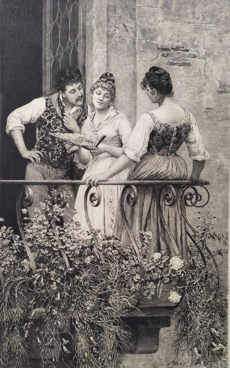 19th  Etching Romantic Scene Engraving After Eugen De Blaas-photo-4
