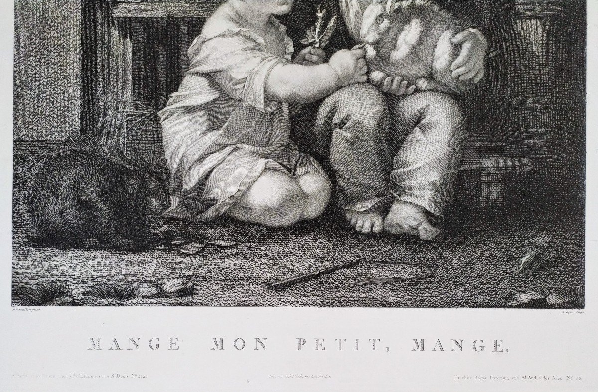 Gravure 19ème Mange, Mon Petit, Mange, Par B. Roger, d'Après P. Prud'hon-photo-1