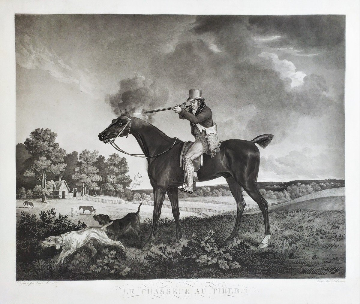 Hunting Arabian Horse Etching The Hunter By Pulling After Vernet-photo-3