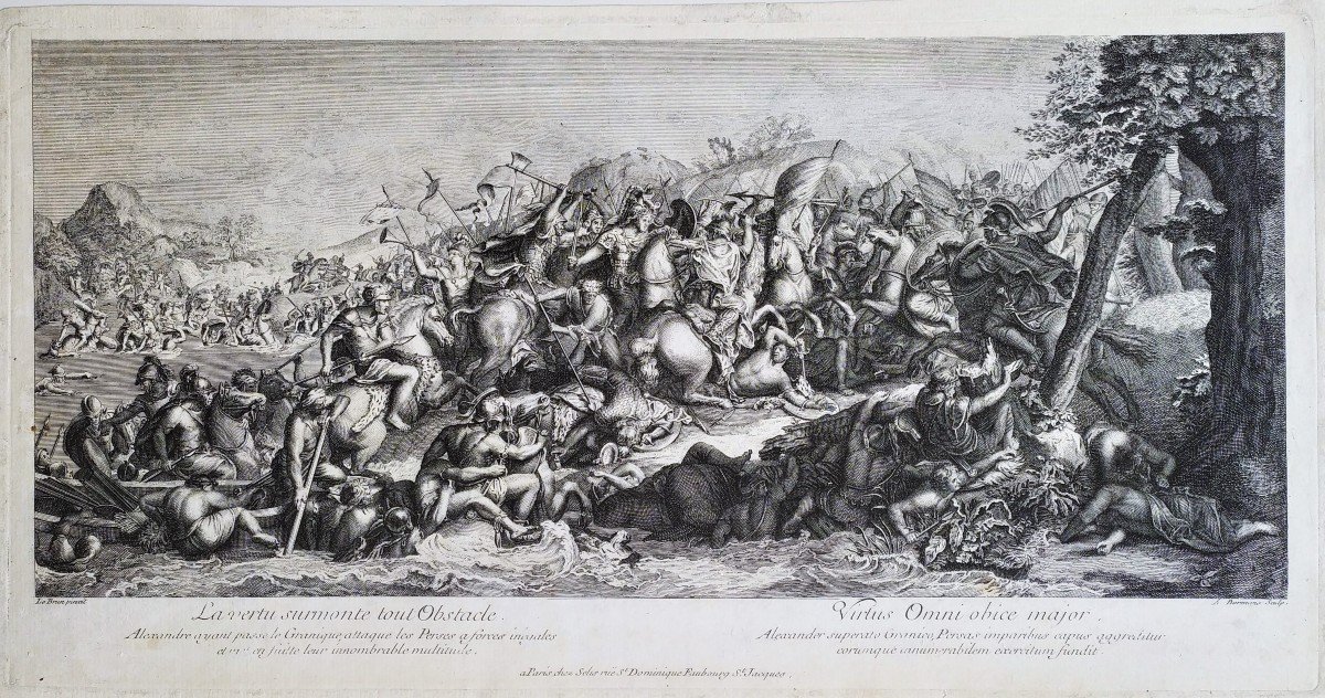 Alexander At The Battle Of The Granicus 18th C. Engraving After Le Brun-photo-3