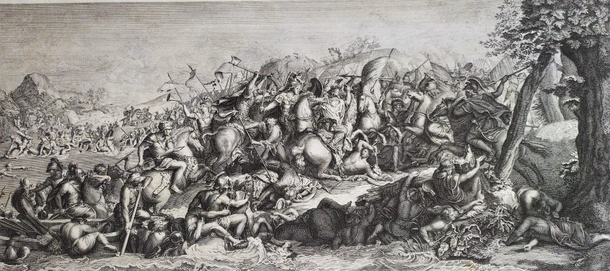 Alexander At The Battle Of The Granicus 18th C. Engraving After Le Brun-photo-4
