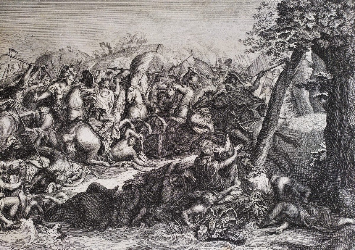 Alexander At The Battle Of The Granicus 18th C. Engraving After Le Brun-photo-1