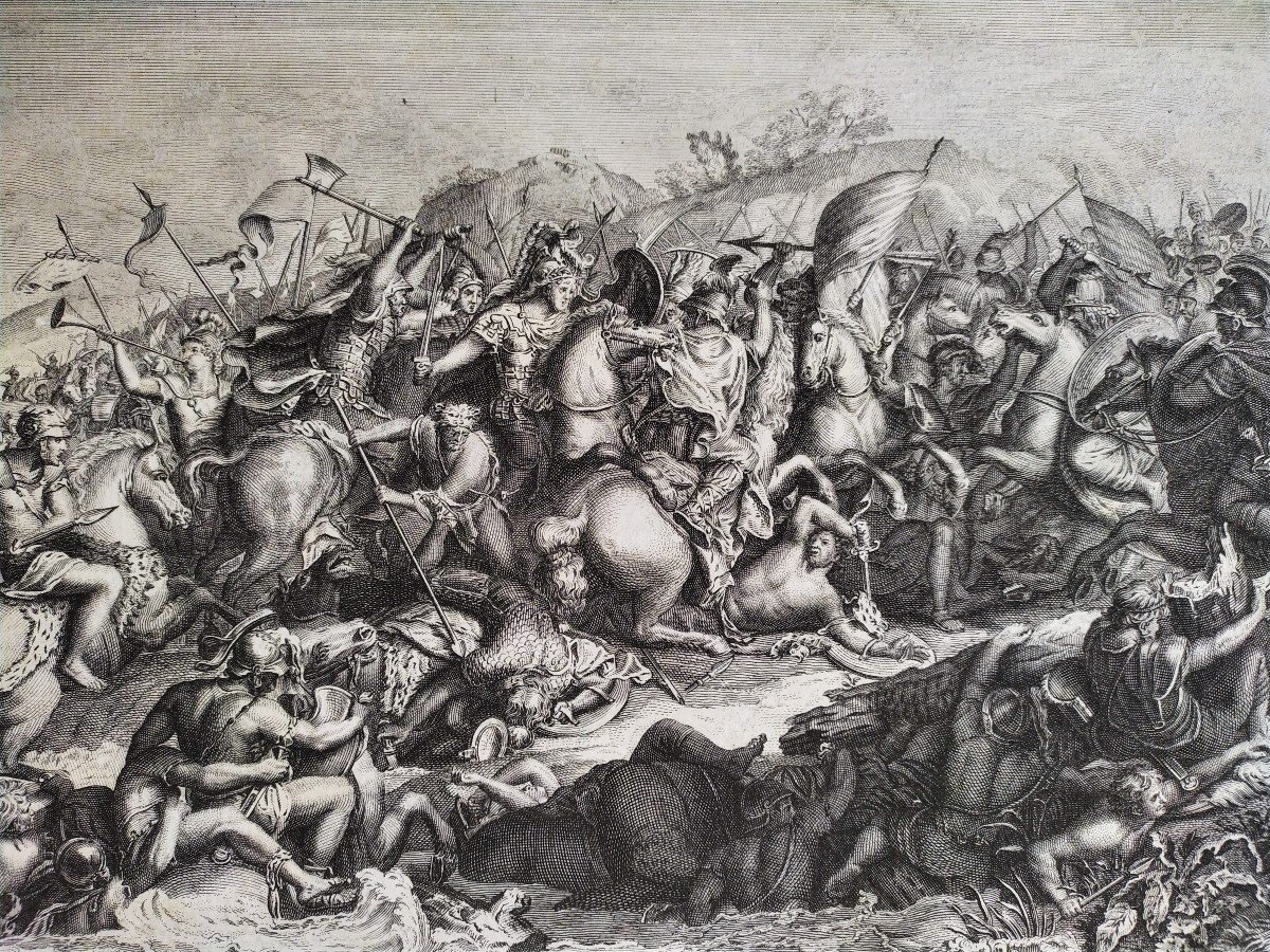 Alexander At The Battle Of The Granicus 18th C. Engraving After Le Brun-photo-2