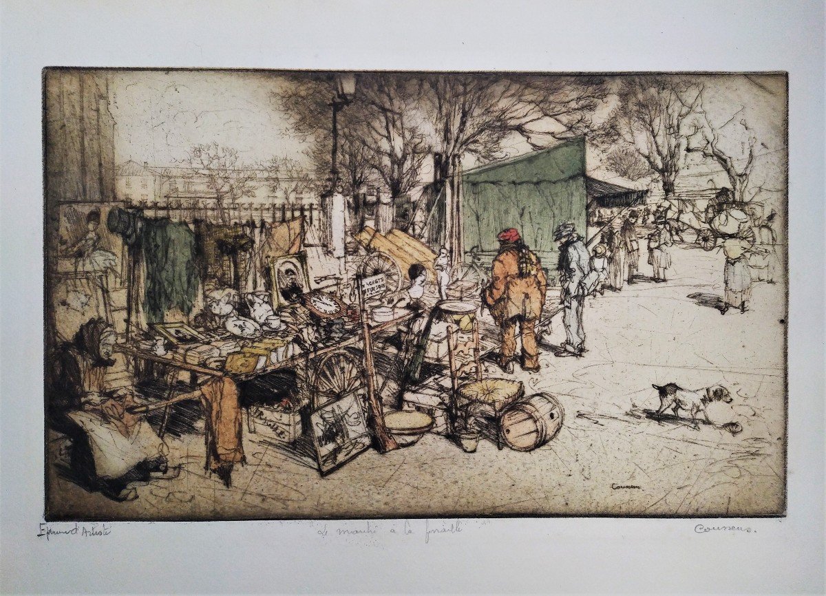 The Scrap Market, Aquatint By Armand Coussens-photo-3