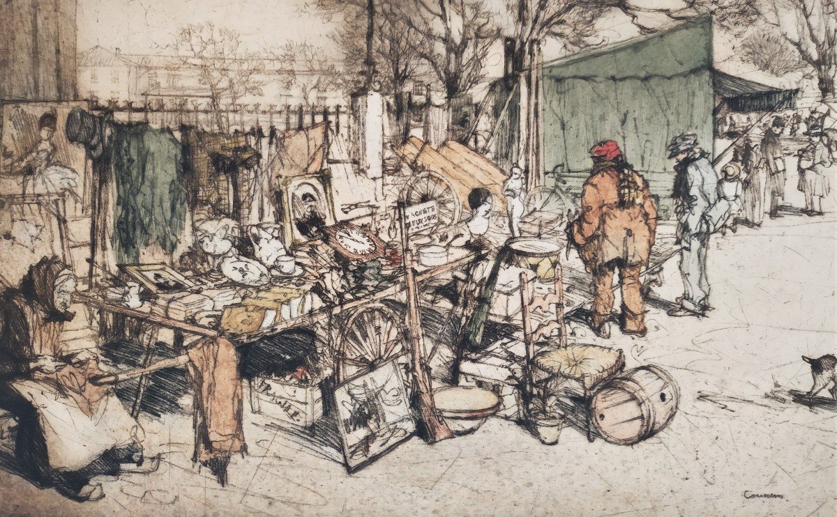 The Scrap Market, Aquatint By Armand Coussens-photo-3