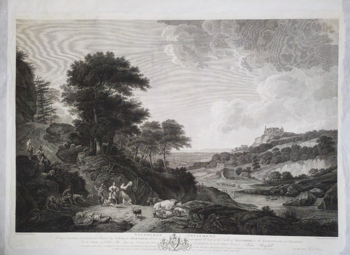 Château De Bentheim  l'Amusement Du Berger Gravure  d'Après Nicolas Berchem 1798-photo-2