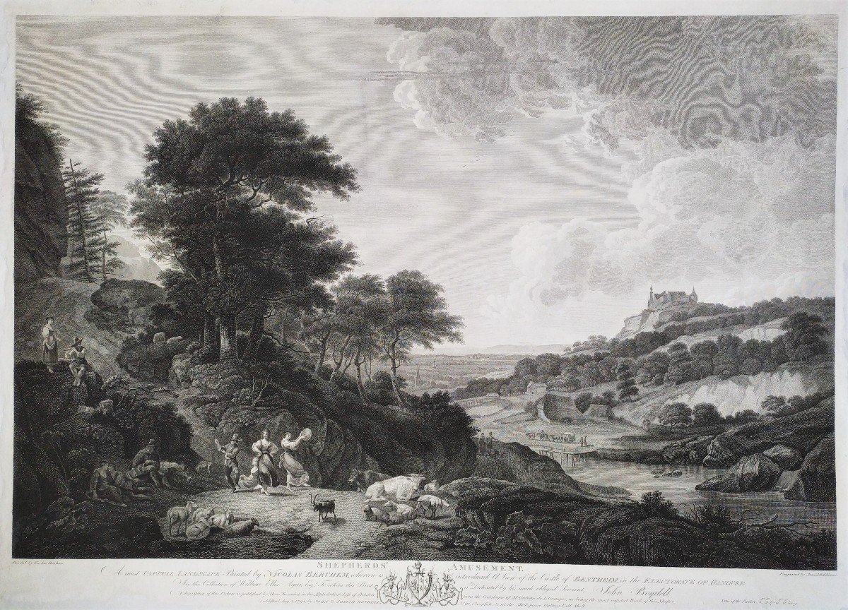 Château De Bentheim  l'Amusement Du Berger Gravure  d'Après Nicolas Berchem 1798-photo-3