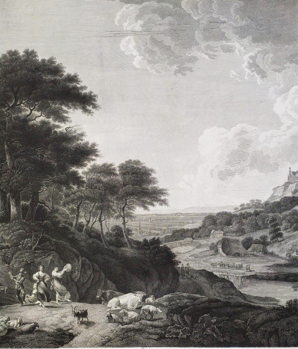 Château De Bentheim  l'Amusement Du Berger Gravure  d'Après Nicolas Berchem 1798-photo-2